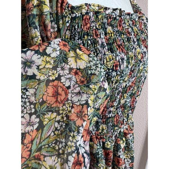 Lauren Conrad Green Floral Smocked Dress Sz Medium Cottagecore New - Picture 3 of 12